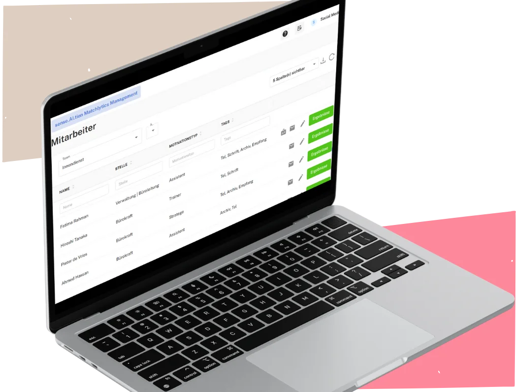 MatchLytics Management zeigt alle Mitarbeiter eines Teams in einer übersichtlichen Liste auf
