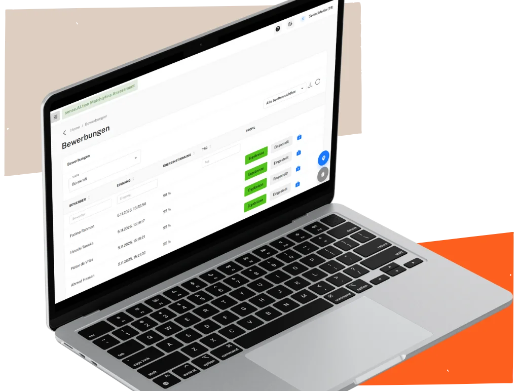 MatchLytics Assessment zeigt alle Bewerbungen in einer übersichtlichen Liste