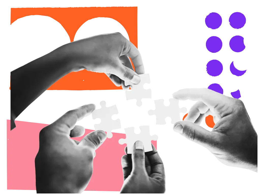 Hände fügen Puzzleteile zusammen. Ein Symbol für passgenaue Zusammenarbeit und datenbasierte Insights mit MatchLytics